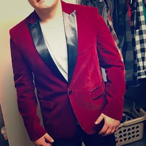 Red tux jacket w black tie and pants. Brand new!